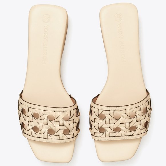 Tory Burch $298 Basket-Weave Clog Sandals New Cream Calf Leather 9 - Picture 2 of 7